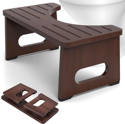 YOSE Tabouret de toilette en bois pour adultes - Tabouret pliable pour salle de bain - Double marche antidérapante pour une meilleure marche des selles, améliore les squats et augmente le confort