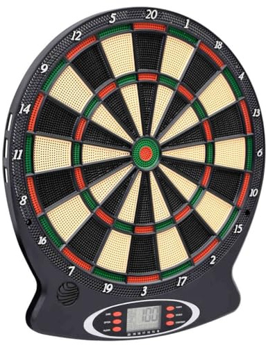 Runheo Cible de fléchettes électrique en polypropylène noir avec 18 jeux et écran LCD, 37,5 x 43 cm, 6 fléchettes, pointes de rechange, idéale pour la maison, les fêtes, le bureau et les loisirs