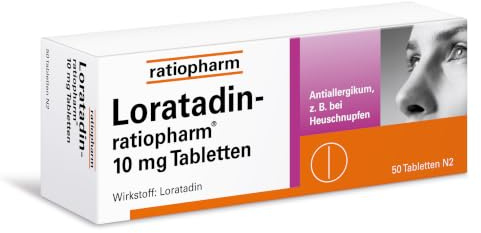 Loratadin-ratiopharm 10 mg Tabletten, 50 Stück, bei Heuschnupfen | Schnelle und langanhaltende Hilfe bei Heuschnupfen, ganzjährigem allergischen Schnupfen und chronischer Nesselsucht, ab 2 J.