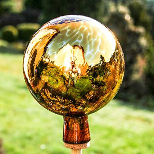 Lauschaer Glaskunst-Gartendeko Thüringer Rosenkugel - 15 cm - Gold Craquelet