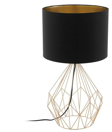 EGLO Tischlampe Pedregal 1, 1 flammige Tischleuchte Vintage, Industrial | Retro, Nachttischlampe Stahl und Textil in Schwarz und Kupfer, Lampe mit Schalter, E27 Fassung