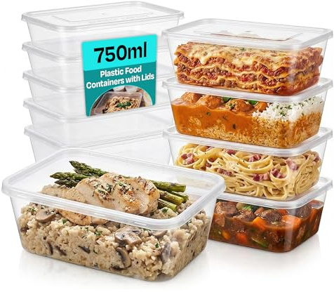 We Can Source It Ltd 50 x 750ml Plastic Microwave & Freezer Safe Food Containers with Lids - BPA-Free, Reusable, Takeaway Meal Prep Containers - Catering Grade Food Storage Boxes for Home & Business