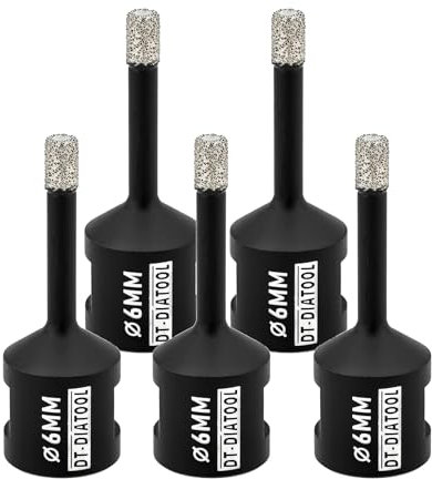 DT-DIATOOL Punte per Trapano Diamantate 5 Pezzi 6mm per Perforazione a Secco Piastrelle Porcellana Marmo Ceramica Granito