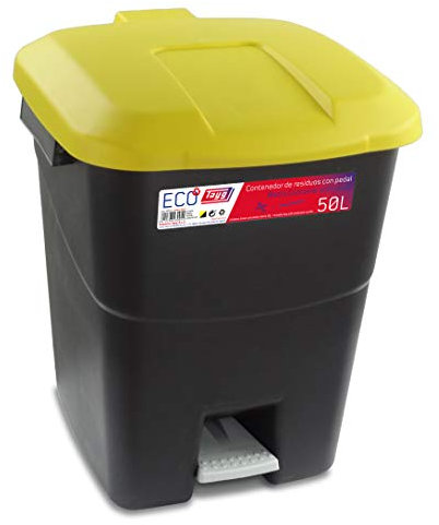 Tayg Couvercle jaune Poubelle 50 litres avec pédale, base noire (430015)