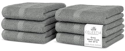 Villa Celestia 100% Cotton Wash Cloth for face & Body Set of 6, (12 x 12 inches) Sustainable, Soft, Highly Absorbent, Combed Cotton Wash Cloths Pack of 6 for Hotels, Spa, Bathroom, Dorm, Grey