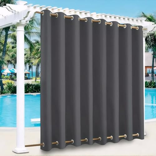 Outdoor Vorhang Wetterfest Wasserdicht mit ösen,Outdoorvorhänge Gardinen für draußen Balkon terrasse Pavillon Aussen Outdoorvorhang Sonnenschutz Vorhänge Garten,Dunkelgrau,1 Stück|254x213cm(BxH)