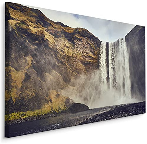 Muralo Leinwandbilder 120x80 Natur Wasserfall Skogafoss Island Wasser Felsen Canvas Wandbild Kunstdruck Schlafzimmer Wohnzimmer Wanddekoration Design XXL Br. 120 cm x Hö. 80 cm Br. 120 cm x Hö. 80 cm