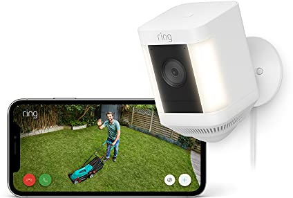 Ring Spotlight Kamera Plus Netzstecker (Spotlight Cam Plus) | Überwachungskamera aussen mit WLAN, HD-Video, LED-Strahler, Nachtsicht, Bewegungserfassung & Sirene | Alexa-kompatibel