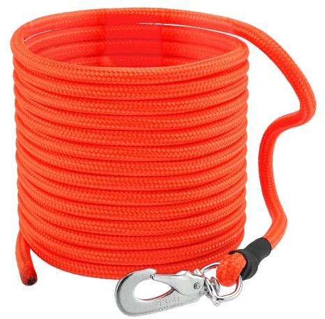 Schleppleine Hund schwimmend, ohne Handschlaufe, 30 m, Leuchtend Orange - robuste Feldleine mit Drehgelenk-Karabiner, Zuglast 230 kg, Trainingsleine für Hunde, Wasser- & Geländearbeit