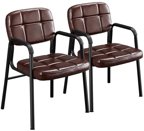 Yaheetech Chaises de Visiteur Fauteuil Salon Fauteuil d'accueil Visiteur Siège Rembourré en Smilicuir pour Bureau/Salle d'Attente/Cuisine Marron Lot de 2