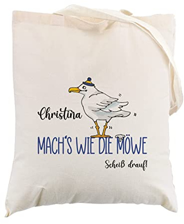 Herz & Heim® Stoff-Beutel personalisiert/Baumwolltasche/lange Henkel/Geschenk-Idee für Mama (Naturweiß)