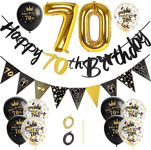 GoldRock 70 Geburtstag Deko Schwarz Gold, 70. Geburtstag Männer Frau, Deko 70 Geburtstage Mann Frau, Luftballons 70 Geburtstage,Happy Birthday Girlande,Folienballon Zahl 70,Geburtstagsdeko 70 Jahre