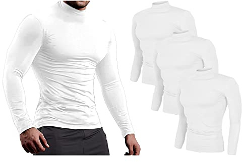 Jamron Män 3-pack långärmade kompressionströjor - sport löpning baslager toppar - termiska undertröjor med falsk hals, Vit + Vit + Vit + Vit, M