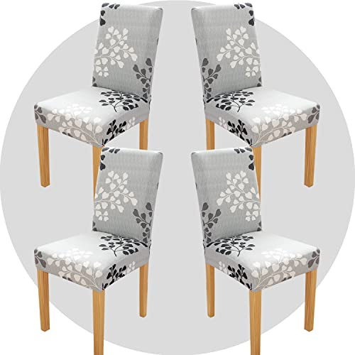 NDMMSO Dining Room Chair Covers Set of 4 Super Fit Stretch Removable Washable Dining Chair Protector Cover Seat Slipcover for Hotel, Dining Room, Ceremony, Banquet Wedding Party(Leaf Style)