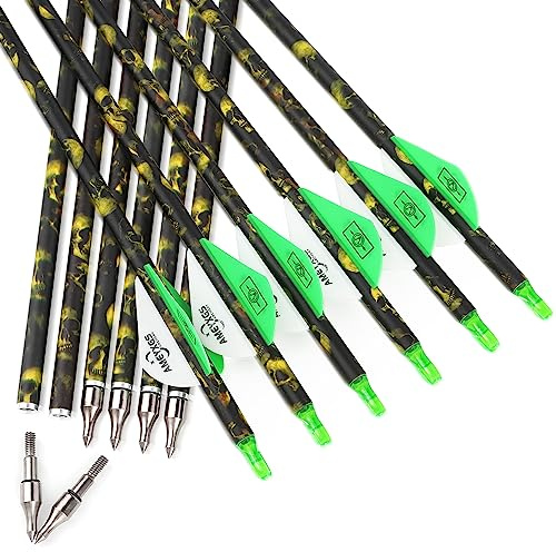 surwolf 31 Flèches de Chasse en Carbone pour Le tir à l'arc Flèches de ciblage 500 pour Arc à poulies, Arc recourbé, Arc Long 6/12pcs (12pcs flèches)