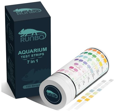 RUNBO Test d'eau pour Aquariophilie - 150 Aquariophilie de Test Eau 7 en1 pour Dureté Totale Carbonatée PH, Nitrite Nitrate Chlore