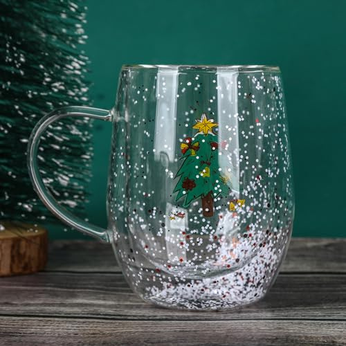 TSLBW Cute Christmas Tree Mugs - Double Wall Insulated Glasses, Tea & Milk Cup, Snowflake Decoration, Perfect for Christmas & Birthday Gifts (Color B)