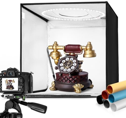 Yorbay Tenda Studio Fotografico 32x32x32 cm Luminosità Regolabile,CRI 95 e Scatola Luminosa a LED Pieghevole Portatile, con 6 Panni Sfondi in PVC (Nero,Bianco,Grigio,Aancione,Rosso,Blu)Riutilizzabile