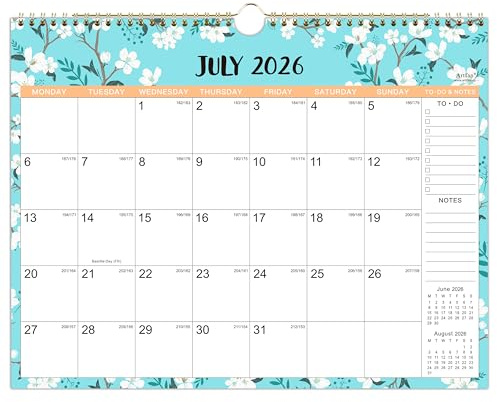 Calendar 2026-2027 - Wall Calendar 2026-2027 with Thick Paper, Calendar UK, 37 x 29 cm, July 2026 - December 2027, Twin-Wire Binding Hanging Hook Large Mixed Color Ruled Blocks