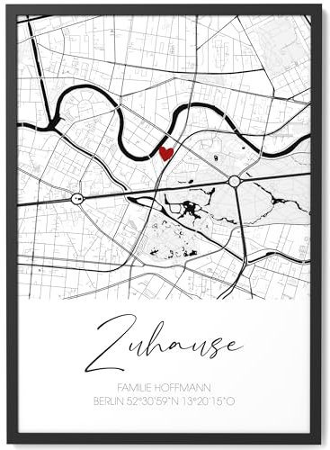 Papierschmiede® Einzugsgeschenk Bild für Haus und Wohnung DIN A3 (30x42 cm) Rahmen wählbar, Personalisiertes Koordinaten Poster Landkarte Einweihungsgeschenk, Geschenke für Familie zum Einzug