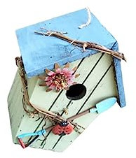 VANZACK Wooden Hanging Bird House Pendant Rural House Ornament Blue Roof Outdoor Garden Decoration Crafts for Birdwatching and Backyard