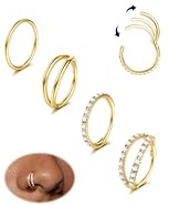 Dochais 4PCS 18G Nasenpiercing Ring, Ohrringe Chirurgenstahl Tragus Septum Piercing CZ Clicker Ring, Segmentring Conch Lippe Knorpel Doppelt Nasenring Hoop 8mm 10mm für Damen Herren (Gold–16G,10mm)