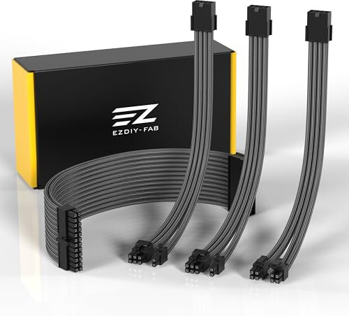 EZDIY-FAB PSU Verlängerungskabel Ummantelt Custom Mod PC Stromversorgungskabel,Weiches Nylongeflecht mit Kammsatz 24PIN/8PIN bis 6+2Pin/ 8PIN bis 4+4PIN-300MM-Karbon