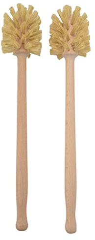 Trä toalettborste 2 st 35,5 x 7,6 cm toalett rengöringsborste halkfri långt handtag återanvändbar bokträ toalettborste för badrum