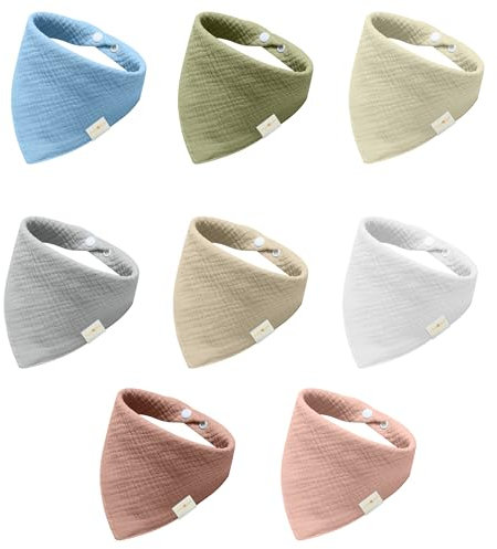FZSECRIU 8 Stück musselin lätzchen baby，halstücher baby, dreieckstuch, Mulltücher für Zahnen und Sabbern (8, Colorful)