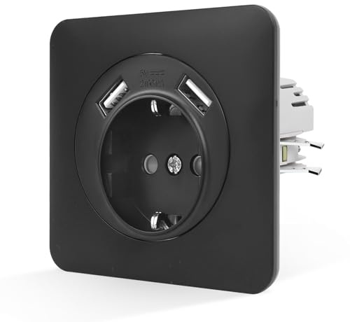 CNBINGO USB Einzelsteckdose Unterputz mit Krallen - Einfach Schuko Steckdose mit USB-A (Max 2.1Amp total) - 16 Amp Wandsteckdose mit PC-flammhemmende Materialien - Schwarz