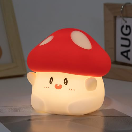 Rytinazzz Pilz Nachtlicht Kinder, Weiche Silikon Pilzlampe mit Touch-Dimmer, 2 Helligkeitsstufen, 30 Min Timer, USB-aufladbar, 1200 mAh, Geschenk für Mädchen und Jungen