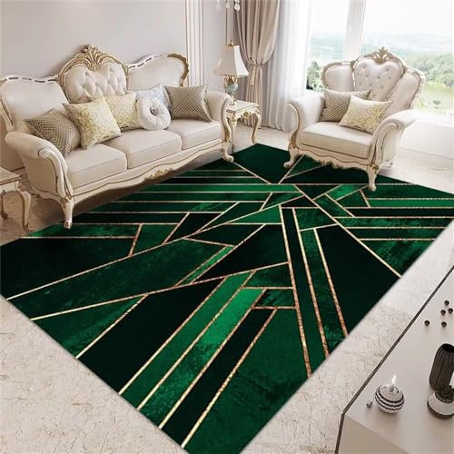 RUGMRZ Wohnzimmertisch Flickenteppich Waschbar Grün Geometrisches Design Gelbe Linien Dekorative Wohnzimmer Accessoires Waschbar Designer Teppich Wohnzimmer 60X90CM