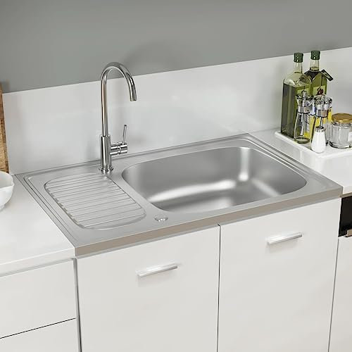INLIFE Jeu d'évier de Cuisine et égouttoir argenté 800x500x155 mm INOX Quincaillerie,Plomberie,Équipements sanitaires,Éviers,lavabos,Éviers,Plonges Argent 5.53KG