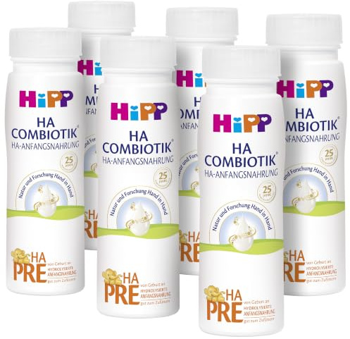 HiPP PRE HA Combiotik trinkfertig (6 x 200ml) | Anfangsmilch für sensible Immunsysteme (hydrolysiert), von Geburt an, mit GOS, enthält nur Lactose als Kohlenhydrat