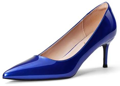 Zhabtuc Kitten Heel Low Pumps 2,4 tum Stängd Aguzza-tå Sexig Bekväm Kvinnor Elegant Sko på jobbet Kontor Datum Dans Fest Bröllop Kyrka, Kungsblå, 41 EU