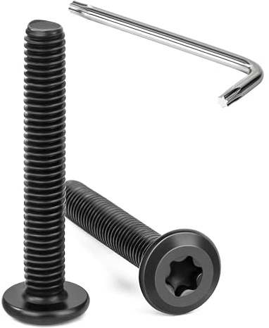 Tunejoy 20 Piezas Tornillos de Cabeza Plana Torx M6 x 40 mm Negro Tornillo de Cabeza Hexagonal de Acero Inoxidable A2 V2A Perno de Muebles con T30 llave Rosca Completa