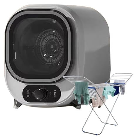 ELIKBH Mini Sèche Linge, Mini Séchoir à Essorage, 5 Modes de séchage, Charge de 0,8 kg, Petit Sèche-Linge à Condensateur Portable, pour Utilisation sur comptoir ou Mural(White)