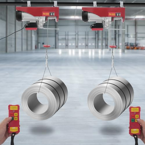 1800W Elektrohebezeug 1000KG(Doppelkabel)/500KG(Einzelkabel) 12m/6m Hubhöhe Elektrohebezeug mit drahtloser Steuerung Elektrische Seilwinde mit zwei Schlingen, 2 Set