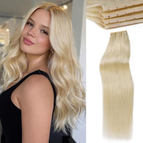 WIGNEE Wiederverwendbare Human Hair Extensions 46cm Volumen Alltag | 100% Human Hair Extensions Mit Mikroperlen, 2 Stk 100g Doppelfaden Blond, Salon Qualität