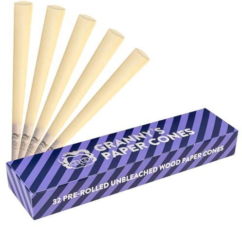 Granny's® Premium Cones 32 Stück | 109mm King Size Hülsen | Konisch gedreht | Aus Zellstoff | Vorgerollte Kegeltüten | Fertig zum Befüllen