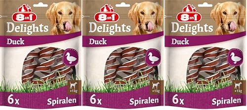 8in1 Delights Duck Kau-Spiralen - gesunder Kausnack für Hunde, hochwertiges Entenfleisch eingewickelt in Rinderhaut, 6 Stück (Packung mit 3)
