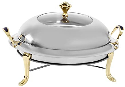 Chafing Dish, contenitore termico rotondo da 3 litri, in acciaio inox con coperchio, contenitore per carburante, contenitore per il riscaldamento di Chafing Dishes Bain Marie Rechaud (oro)