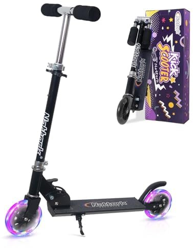 Nattork Scooter für Kinder, Tretroller für Jungen & Mädchen, Tragbar, Leichtes Faltdesign mit Bremssystem, Höhenverstellbarem Lenker und bis zu 50 kg Belastbarkeit-Navy Blue