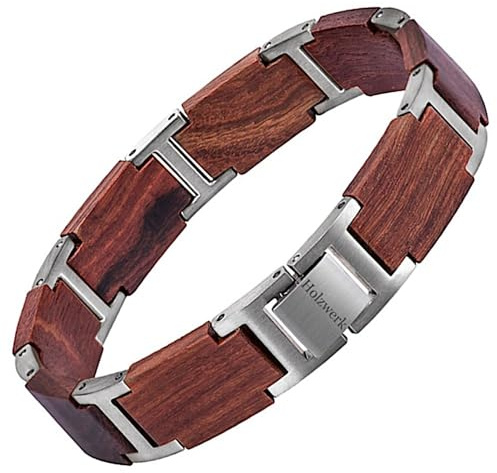 Holzwerk FENNSEE Naturligt träarmband för kvinnor och män träarmband herrarmband damarmband brunt silver justerbar inkl. förkortning av armband och förvaringslåda, Mittelgroße, Trä, Ingen ädelsten