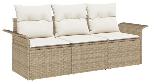 vidaXL Soffset med kudde 3 pcs Beige och gräddfärgad konstrotting, Modern modulkampanjsoffa, lätt rattansoffa, UV-resistent utomhusmöbel, stiliga terassmöbler