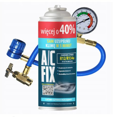 A/C FIX Kit réfrigérant R134A gaz de rechange + tuyau de remplissage avec manomètre. Plus de contenu
