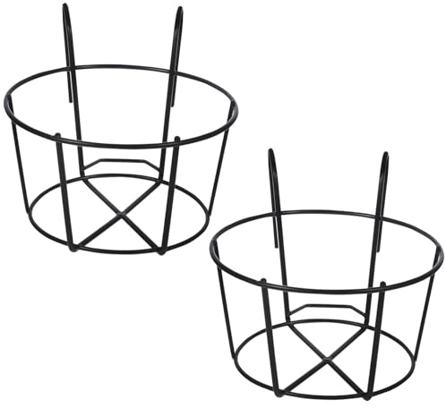 Alasum Support Porte-pot de Balcon en Fer Forgé Noir Moyen, Lot de 2 Supports Suspendus pour Jardinières, Crochets Robustes pour Rambarde, Usage Extérieur Balcon et Jardin Patio