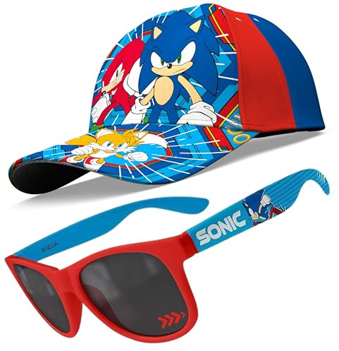 SRV Hub Sonic Kids Hat and Sunglasses Set – Boys Baseball Cap with Adjustable Strap and UV Protection Glasses – Summer Holiday Essentials Ages 3–8