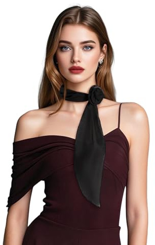 DAMILY Damen Schal Tücher Langes Schmales Halstuch Krawatten-Accessoires Sommer Modische Schals für Frauen(schwarz)