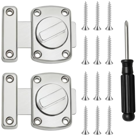 DAWRIS 2 Pcs Door Lock with Screws and Screwdriver, Bathroom Door Lock for Internal Door Bathroom Locks for Doors, Rotary Safety Cabinet Slide Door Latch, Applicable to Various Doors (Silver)